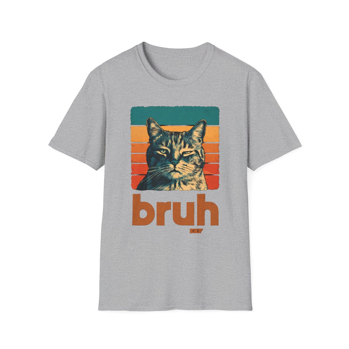 Domestic Shorthair Cat Retro Sunset "Bruh" T-Shirt