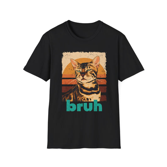 Bengal Cat Retro Sunset "Bruh" T-Shirt