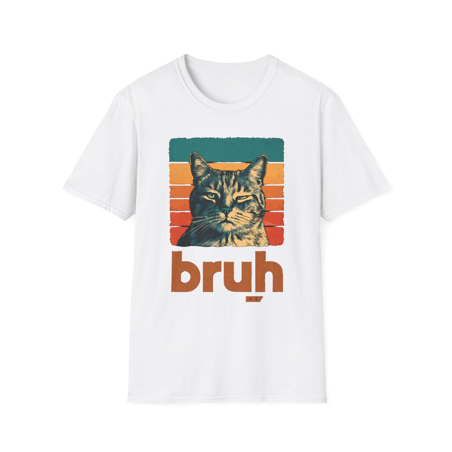 Domestic Shorthair Cat Retro Sunset "Bruh" T-Shirt