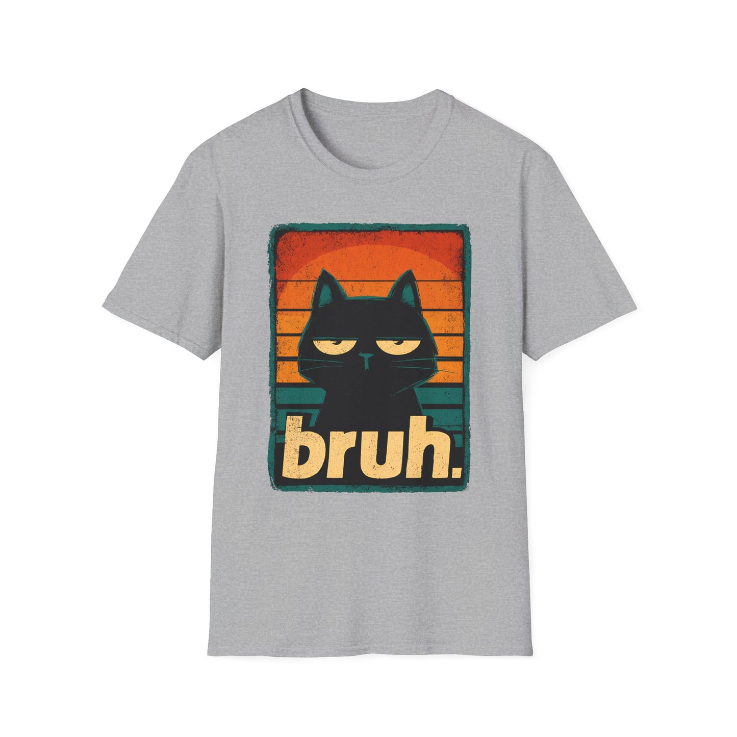 Black Cat Retro Sunset "Bruh" T-Shirt