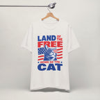 Close-up of Home of the Cat print on vintage white unisex t-shirt