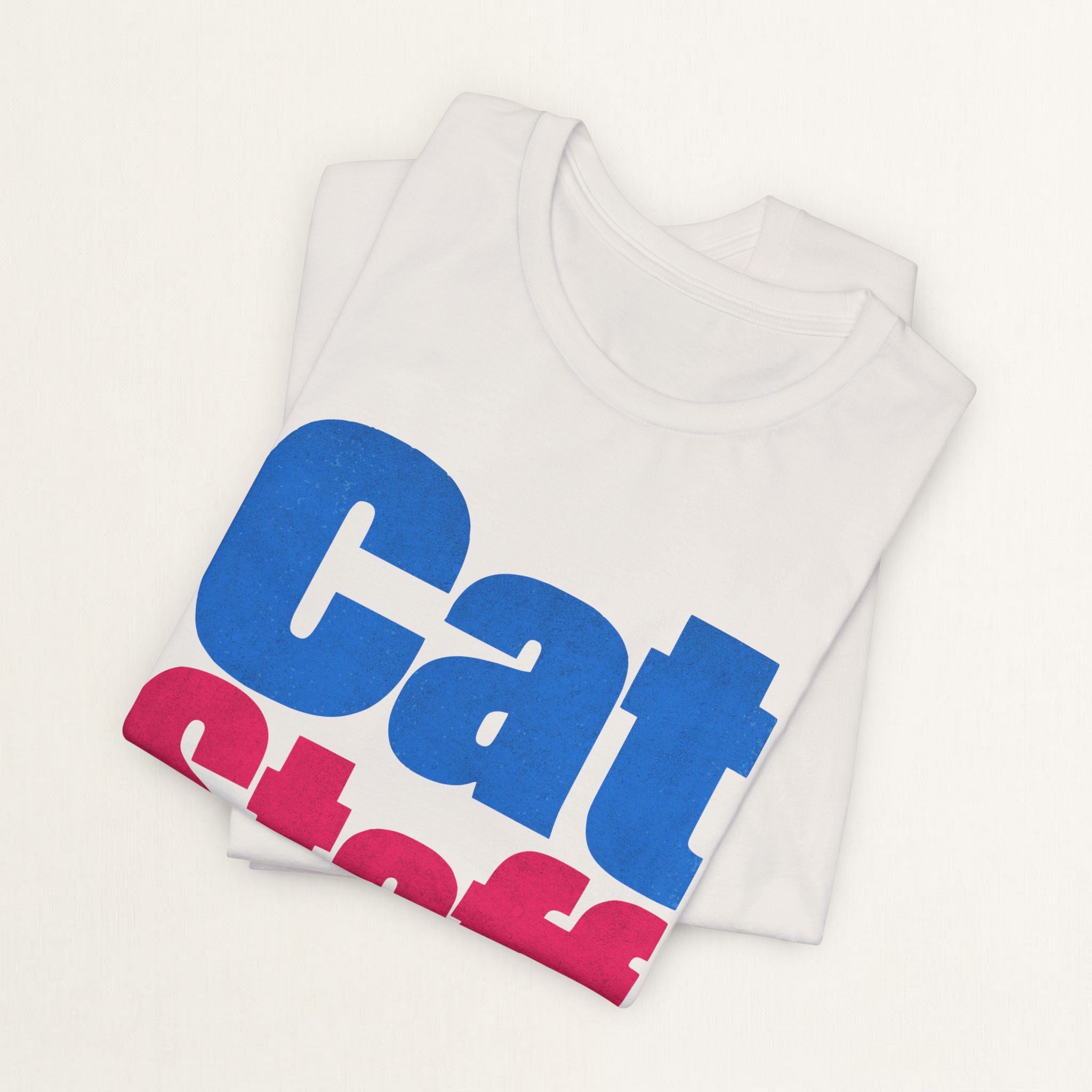 Back view of vintage white Cat Staff On Duty graphic cat t-shirt on model