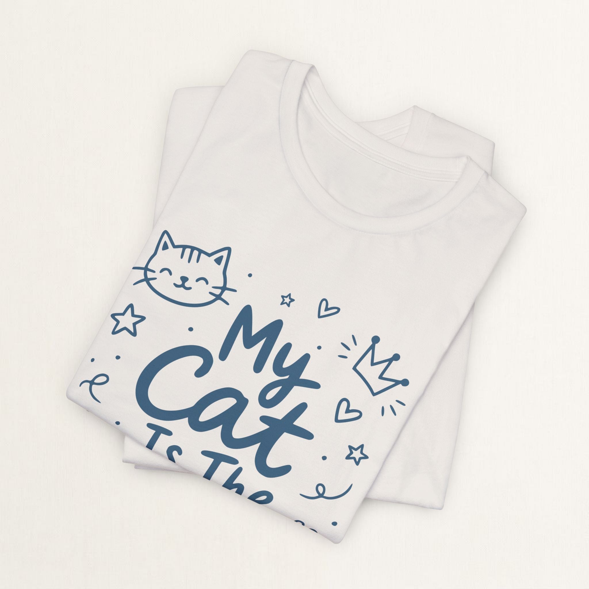 Back view of vintage white My Cat Is The Boss graphic cat t-shirt on model