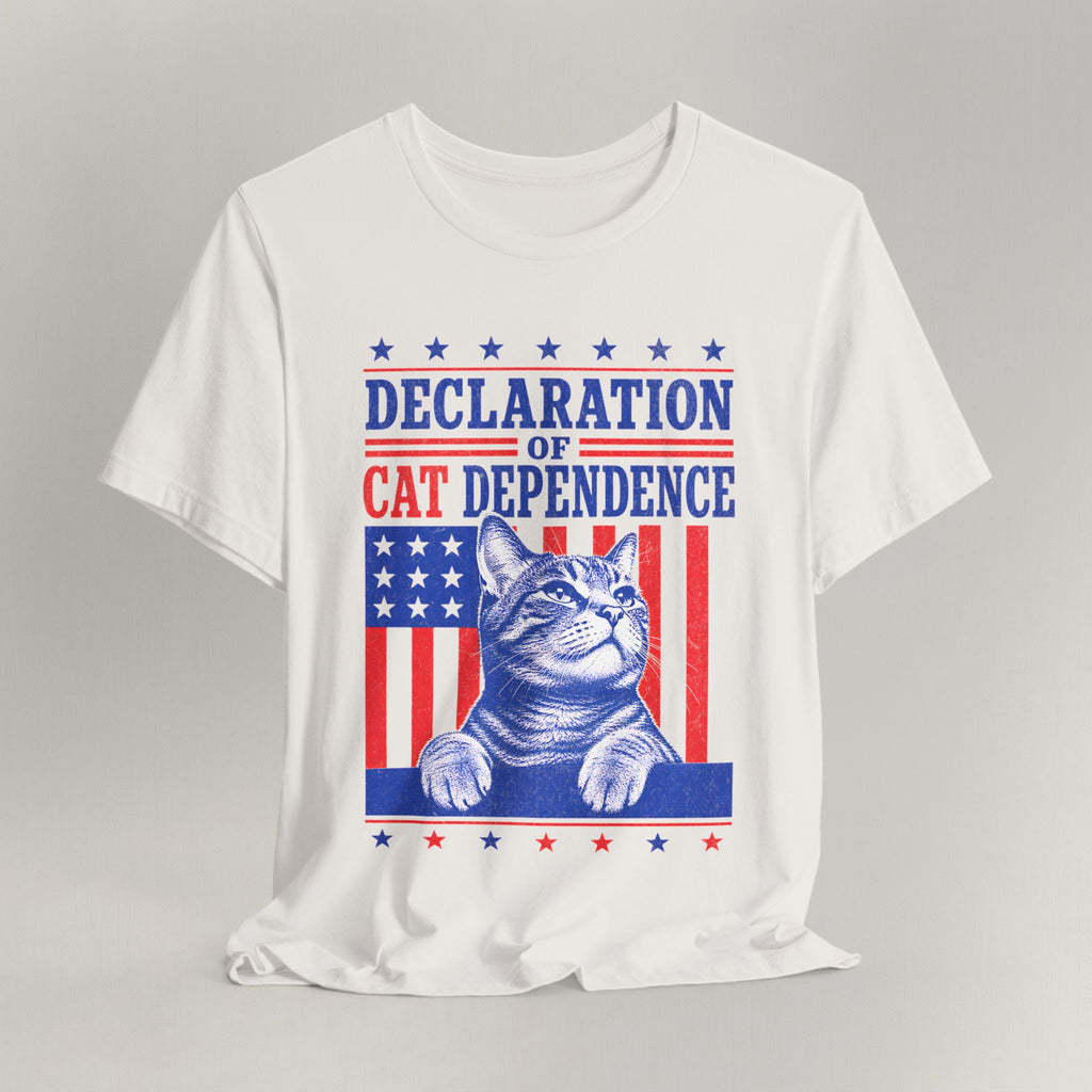 Flat lay of vintage white graphic cat t-shirt with Cat Dependence Day design