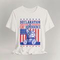 Flat lay of vintage white graphic cat t-shirt with Cat Dependence Day design