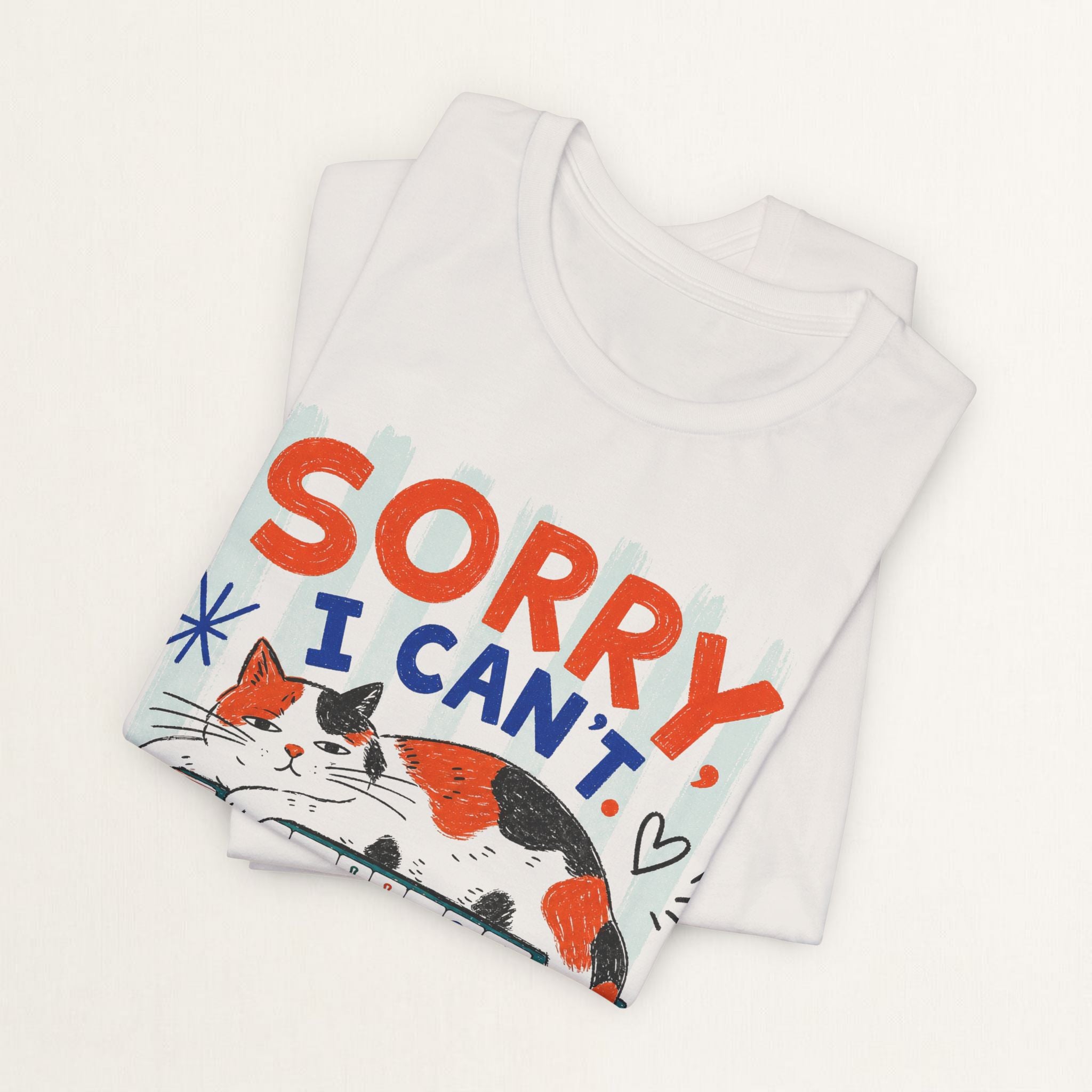 Folded vintage white Sorry I Can't I Have Cats and Mahjong cat t-shirt