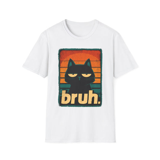 Black Cat Retro Sunset "Bruh" T-Shirt