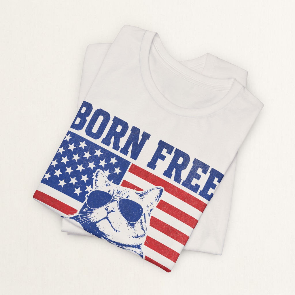 Back view of vintage white Born Free cat t-shirt on model