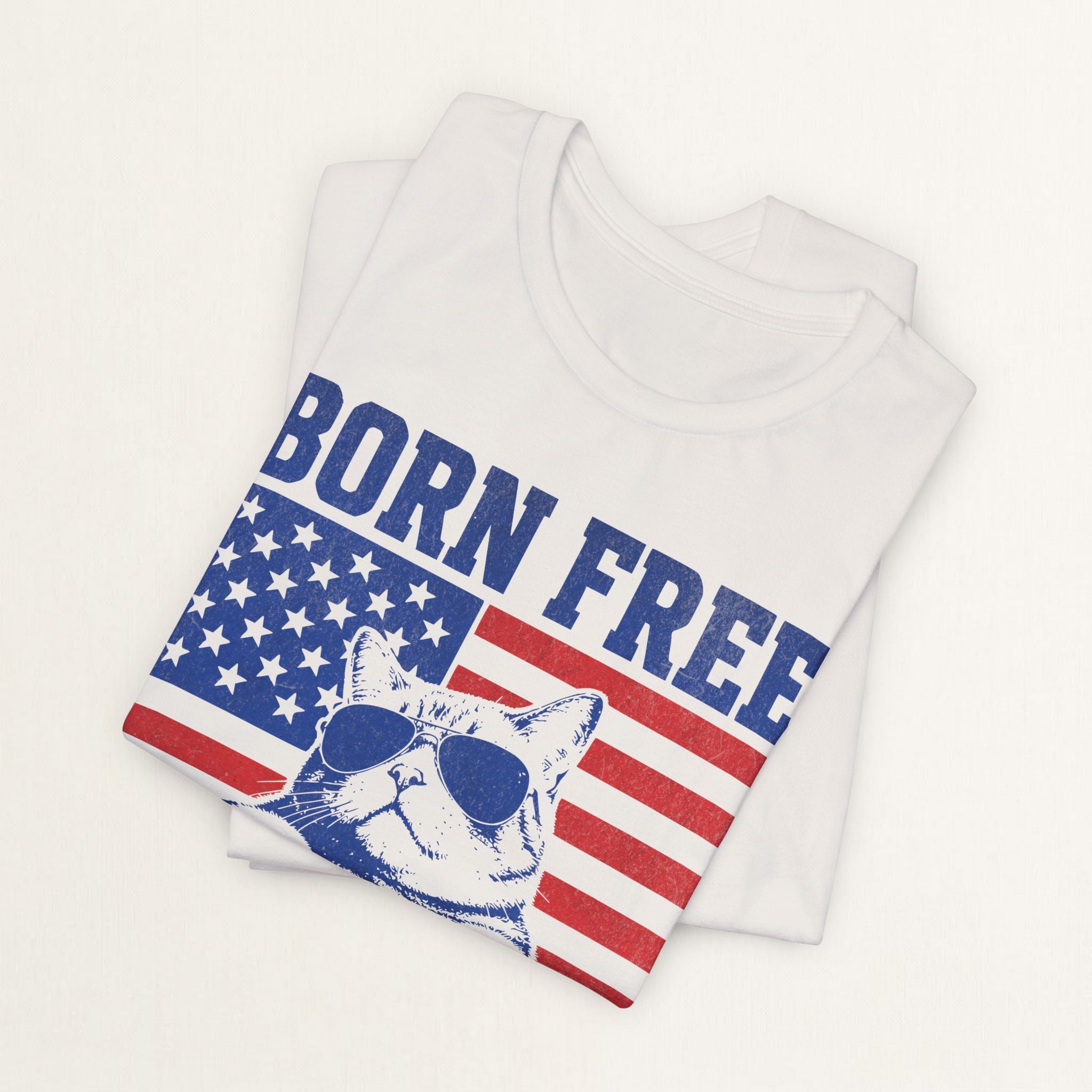 Back view of vintage white Born Free cat t-shirt on model