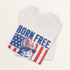 Back view of vintage white Born Free Ruled By A Cat cat t-shirt on model