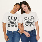 Styled flat lay of vintage white CEO Of The Sofa cat graphic tee
