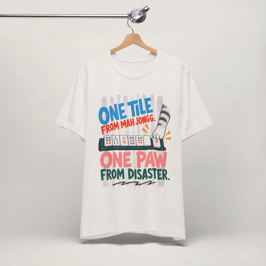 Vintage white One Tile From Mah Jongg mahjong cat t-shirt on a hanger