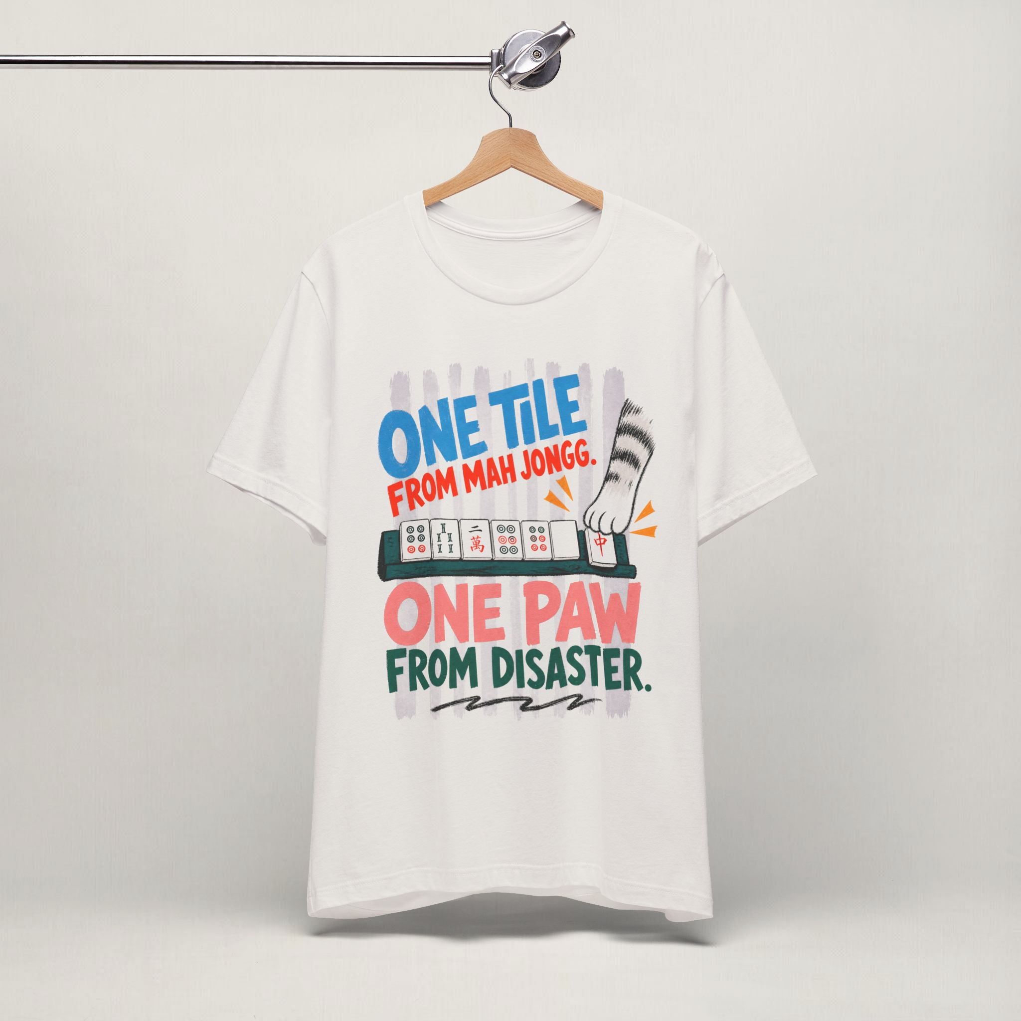 Vintage white One Tile From Mah Jongg mahjong cat t-shirt on a hanger