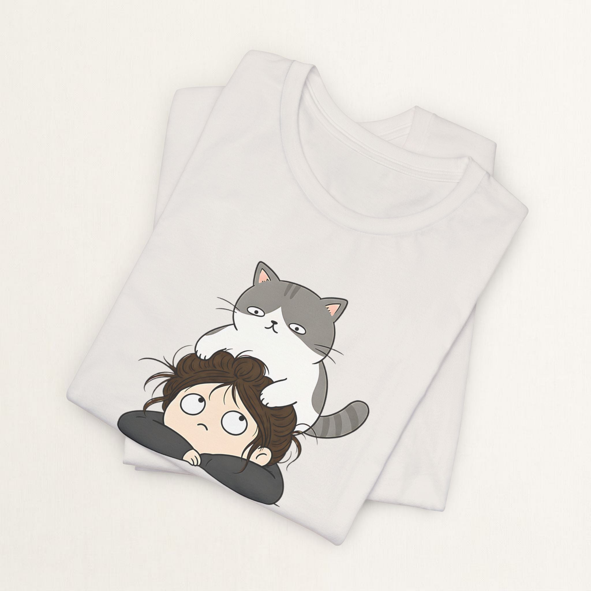 Back view of vintage white Controlled By My Cat graphic cat t-shirt on model