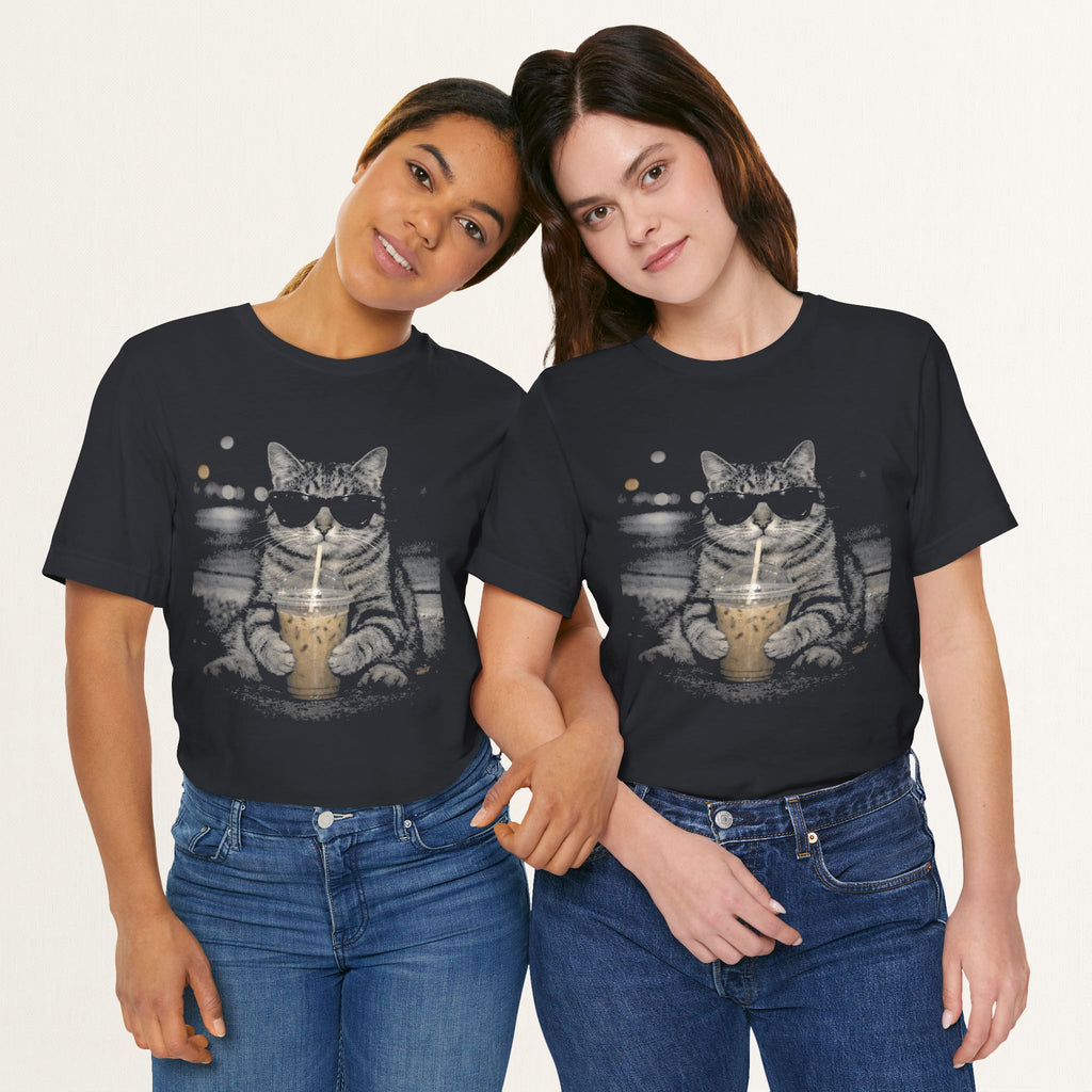 Flat lay of vintage black Street Latte Cat t-shirt, back view