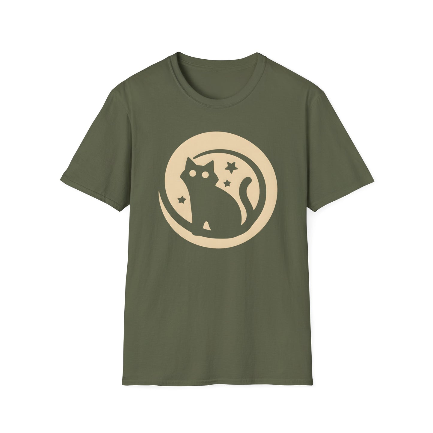 Minimalist Black Cat Moon Badge T-Shirt