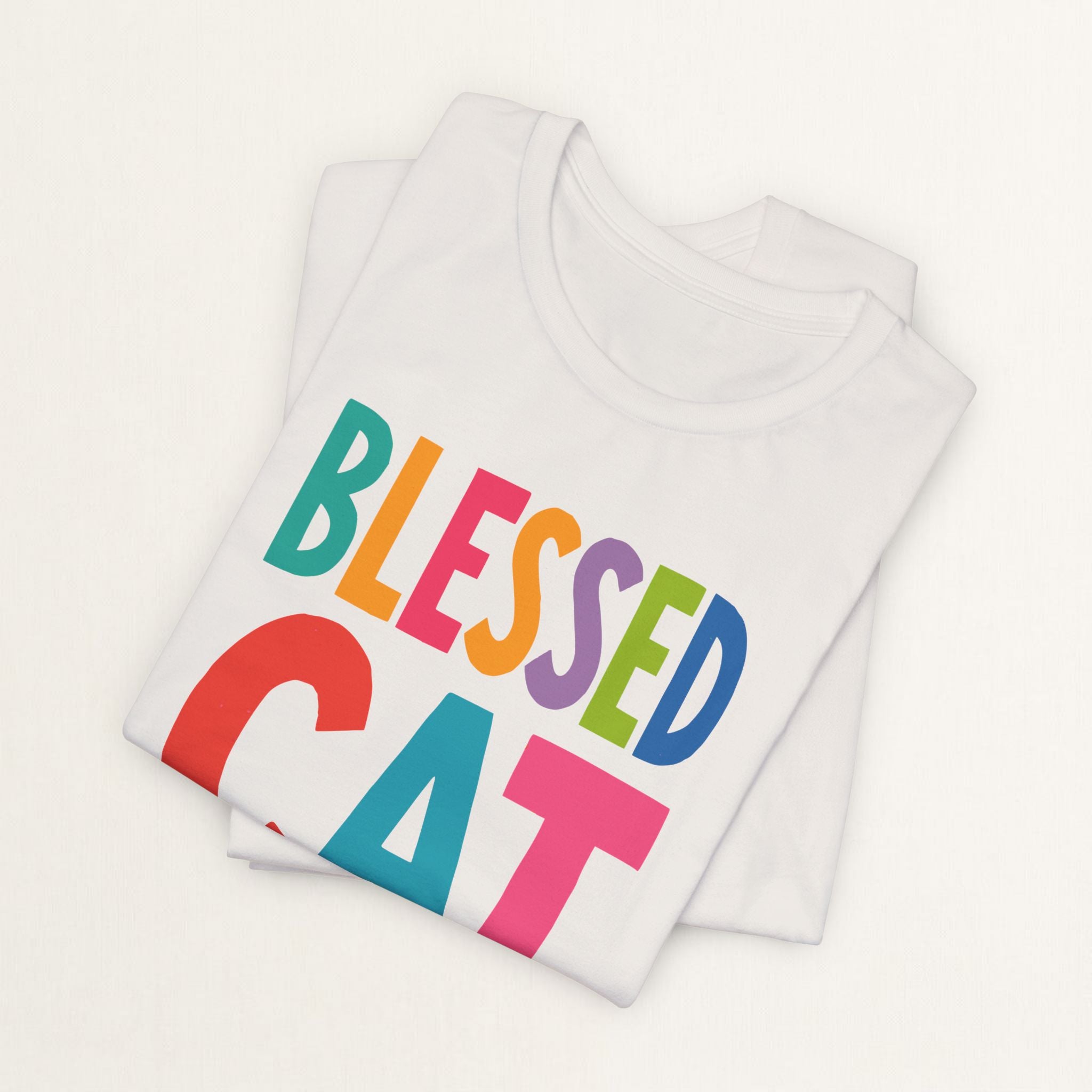 Folded vintage white Blessed Cat Mom cat t-shirt