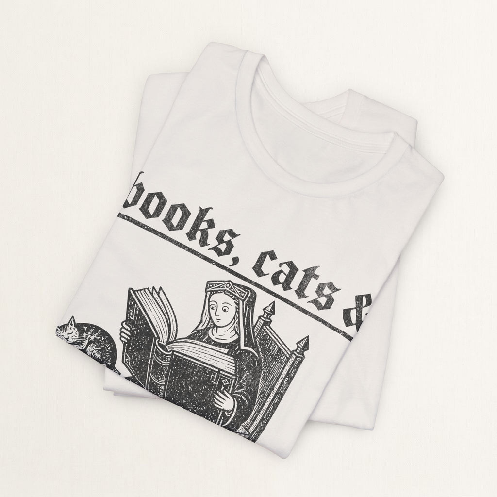 Folded vintage white Books, Cats and Solitude cat t-shirt