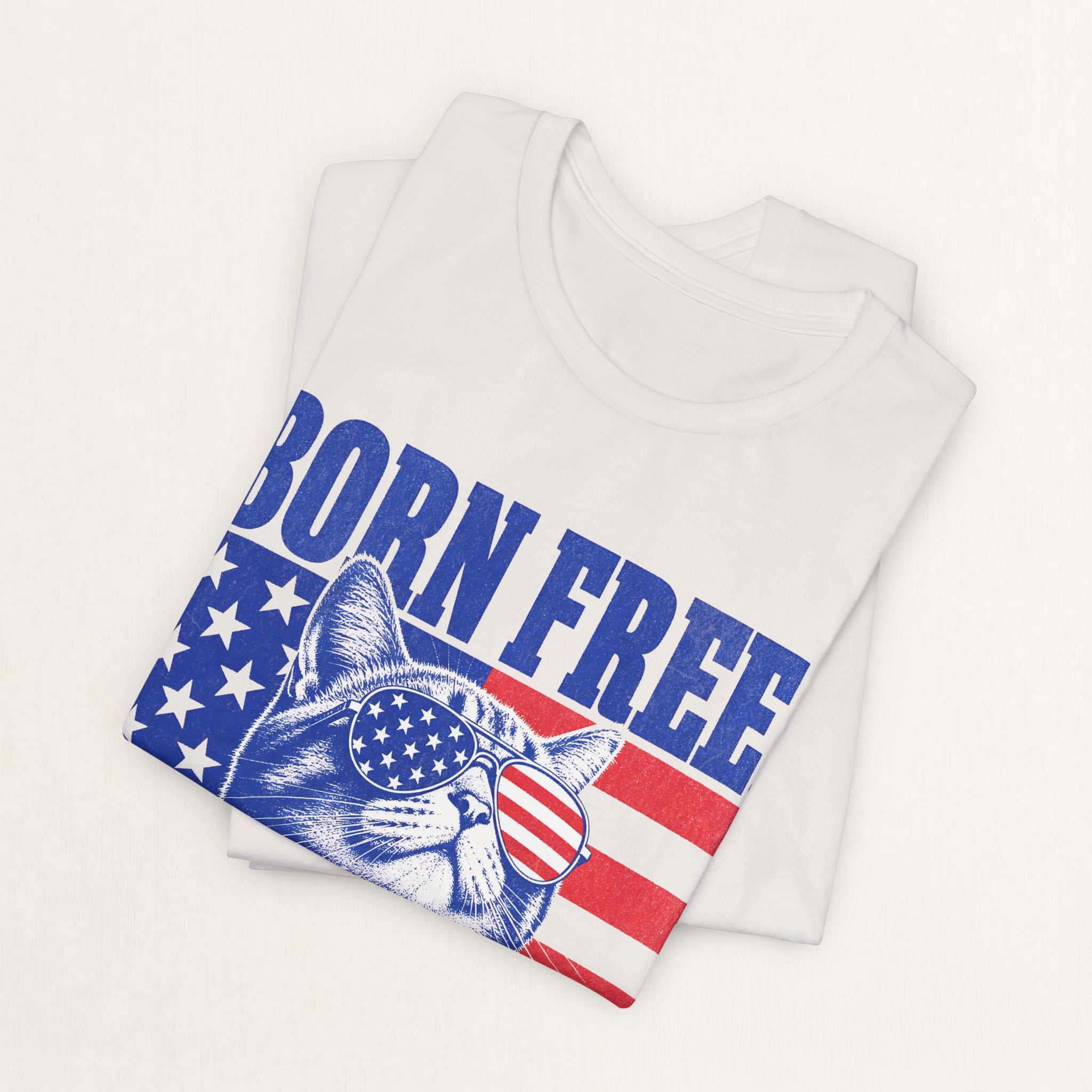 Back view of vintage white Born Free cat t-shirt on model