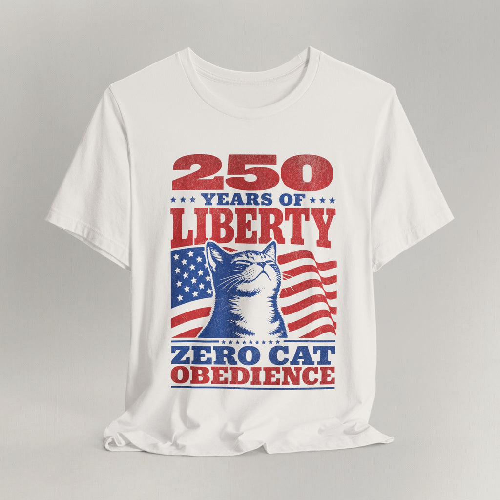 Vintage white 250 Years Of Liberty t-shirt with American flag print shown laid flat