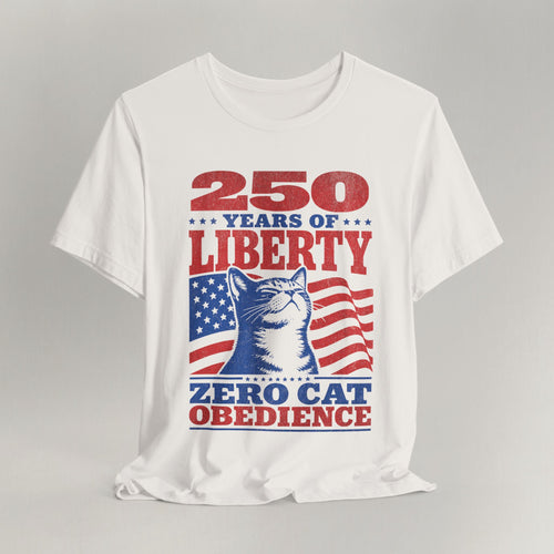 Vintage white 250 Years Of Liberty t-shirt with American flag print shown laid flat
