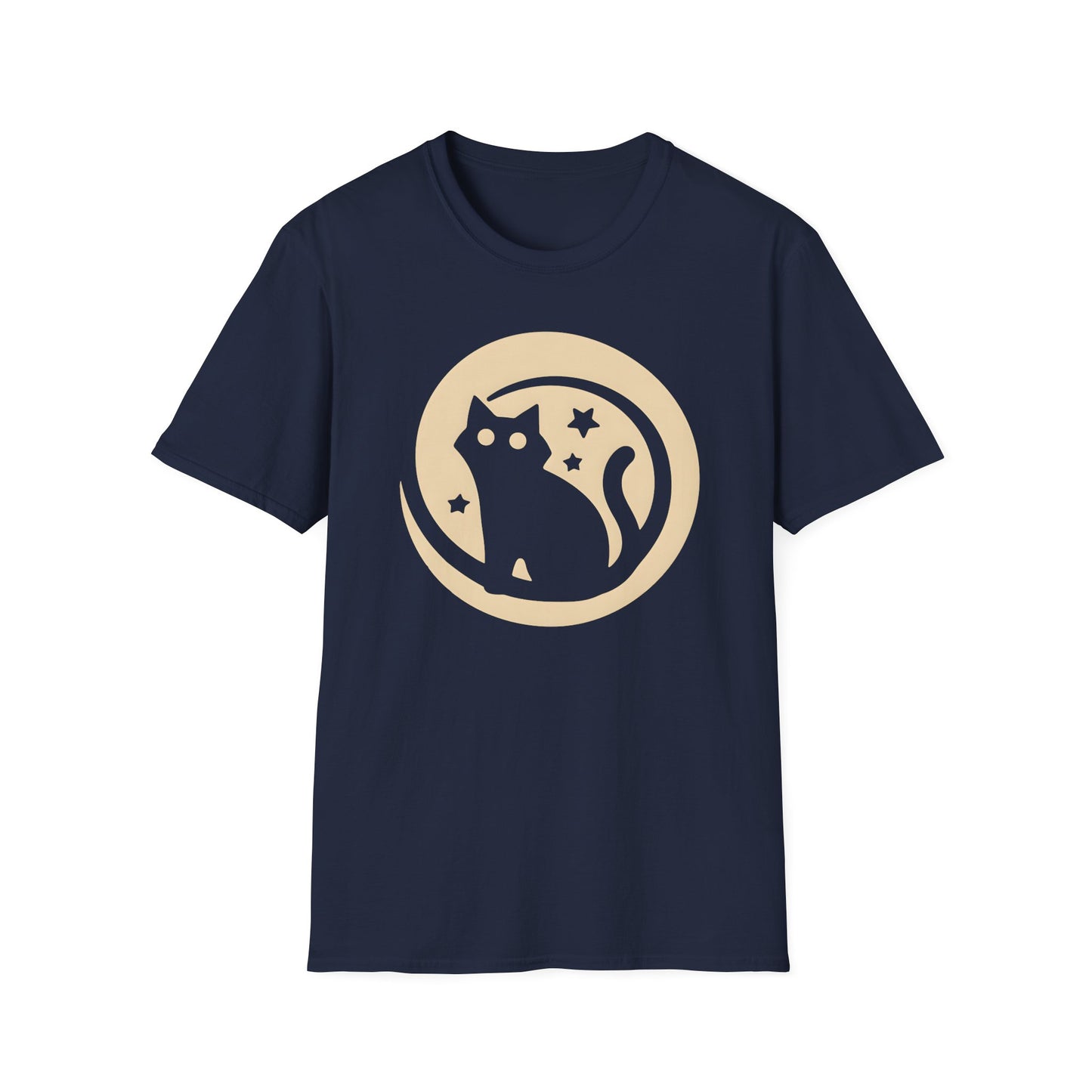 Minimalist Black Cat Moon Badge T-Shirt