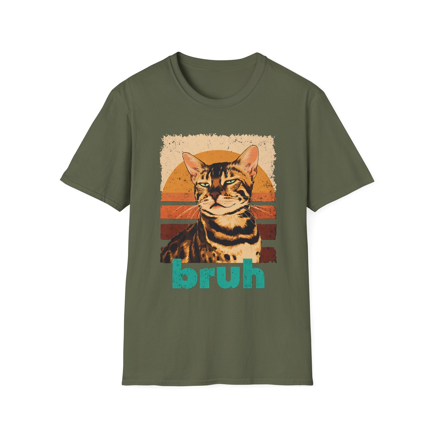 Bengal Cat Retro Sunset "Bruh" T-Shirt