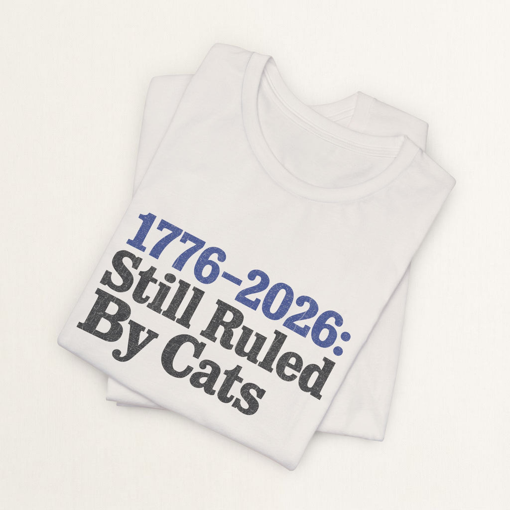 Back view of vintage white Ruled By Cats cat t-shirt on model