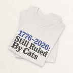 Back view of vintage white Ruled By Cats cat t-shirt on model