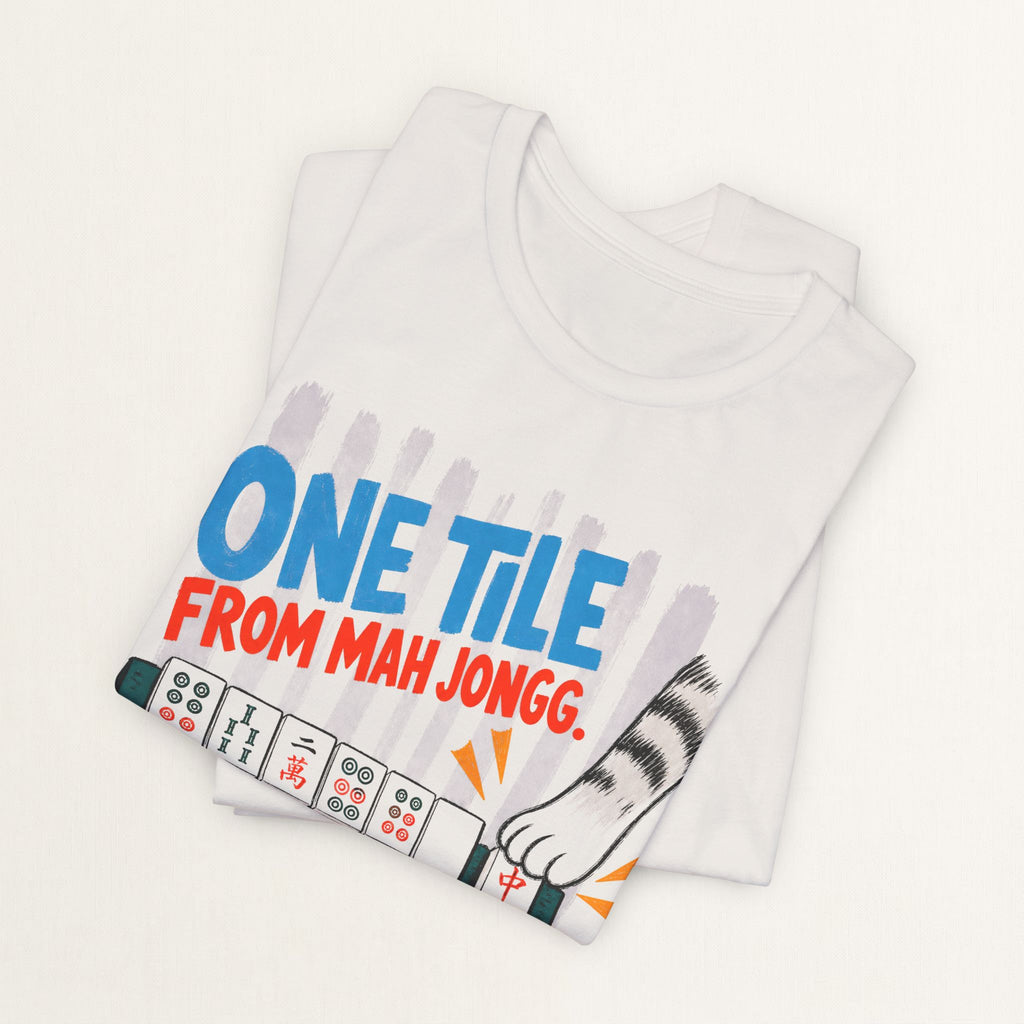 Folded vintage white One Tile From Mah Jongg mahjong cat t-shirt