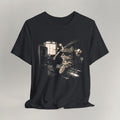 Vintage black graphic cat t-shirt with Late Drive Thru print, flat lay front view