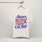 Close-up of Cat Hair print on vintage white unisex t-shirt