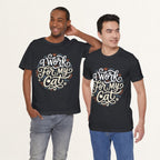 Model wearing vintage black I Work For My Cat graphic cat t-shirt