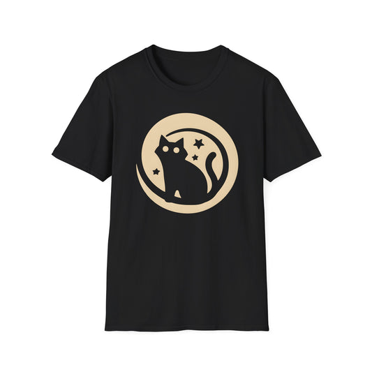 Minimalist Black Cat Moon Badge T-Shirt