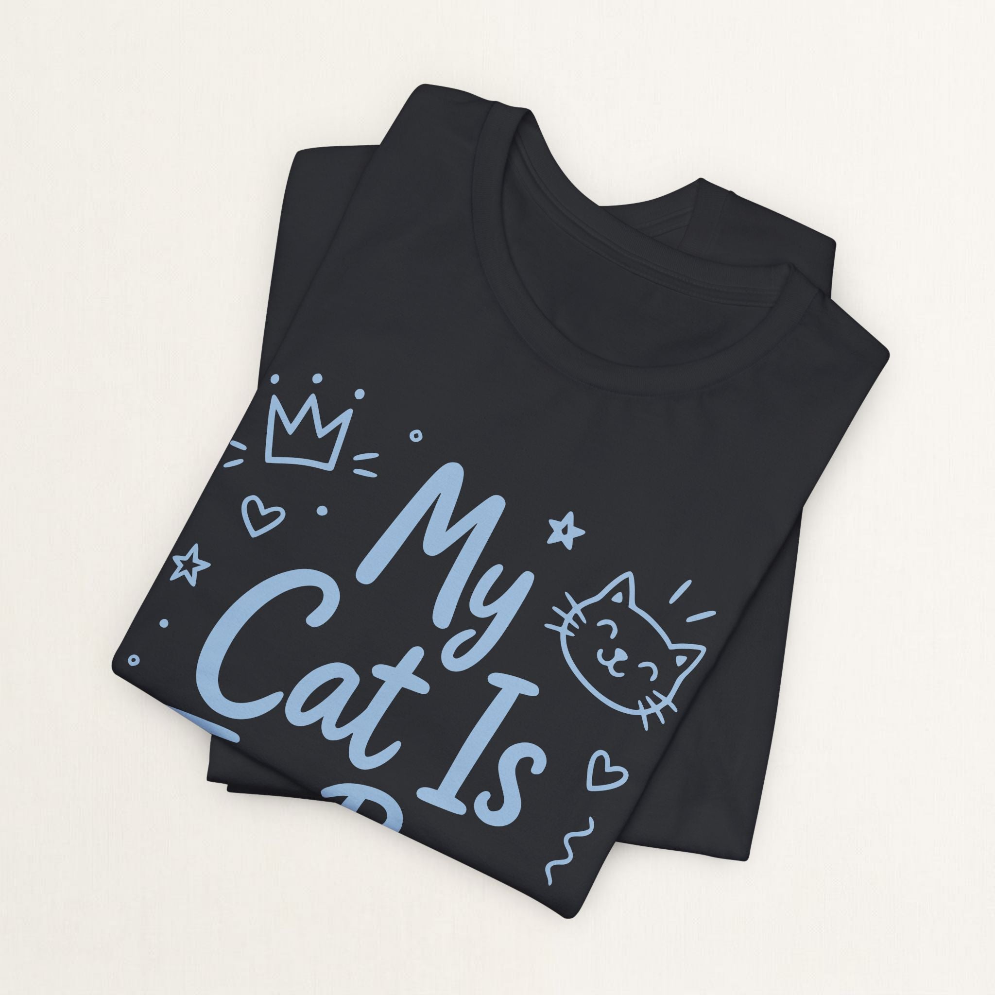 Back view of vintage black The Boss Obviously graphic cat t-shirt on model