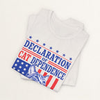 Back view of vintage white Cat Dependence Day cat t-shirt on model