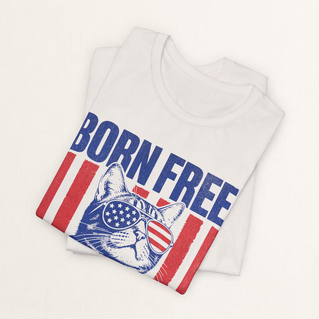 Back view of vintage white Born Free cat t-shirt on model