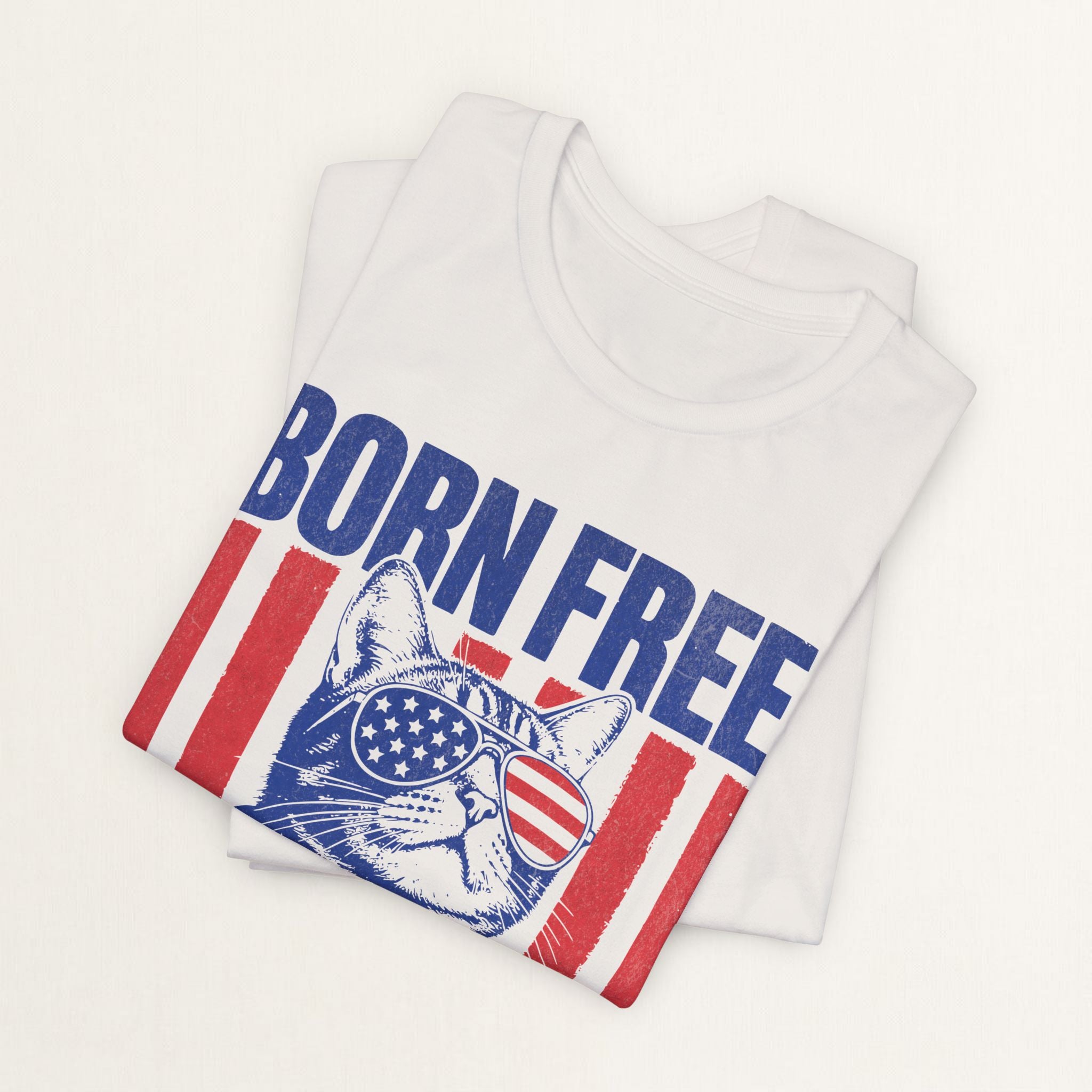 Back view of vintage white Born Free cat t-shirt on model