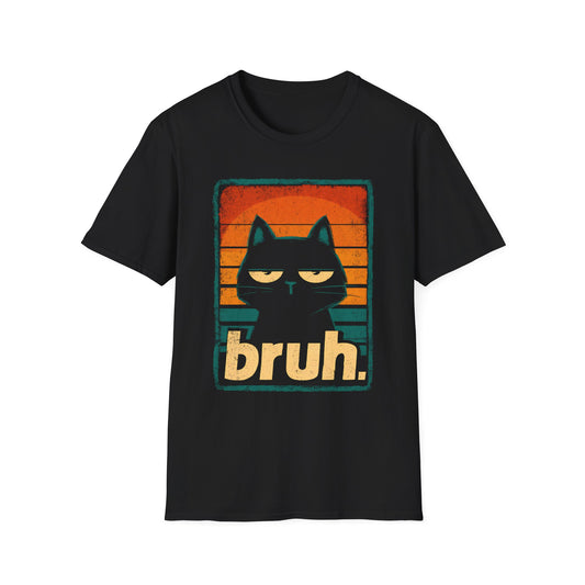 Black Cat Retro Sunset "Bruh" T-Shirt