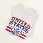 Back view of vintage white United States Of Catitude cat t-shirt on model