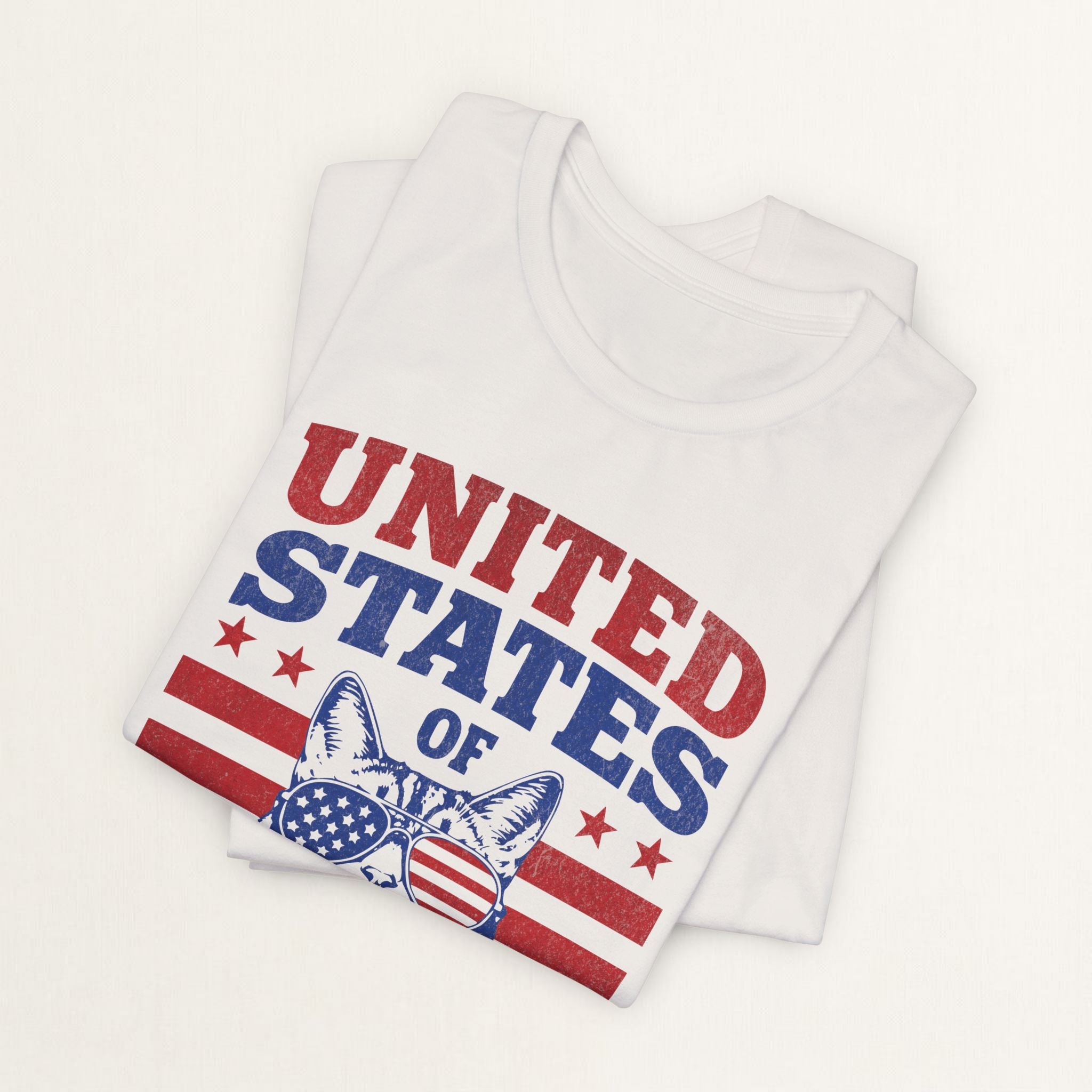 Back view of vintage white United States Of Catitude cat t-shirt on model