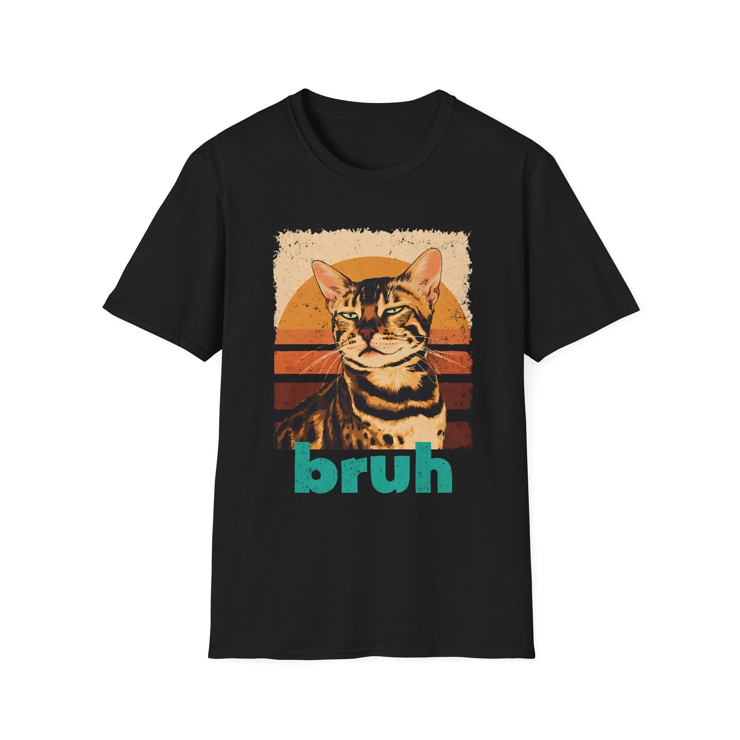 Bengal Cat Retro Sunset "Bruh" T-Shirt