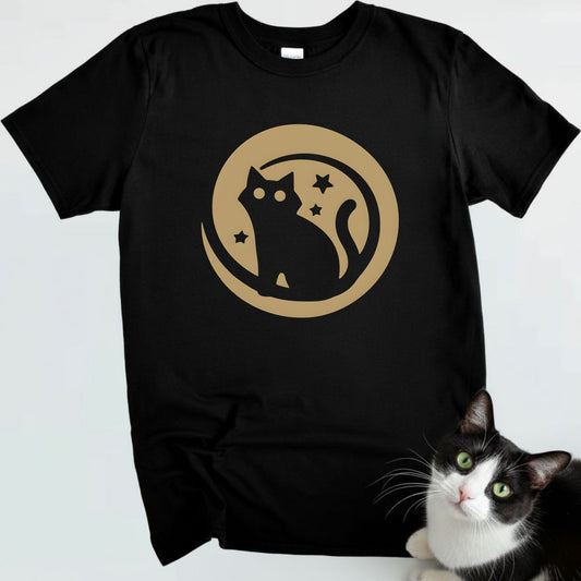 Minimalist Black Cat Moon Badge T-Shirt