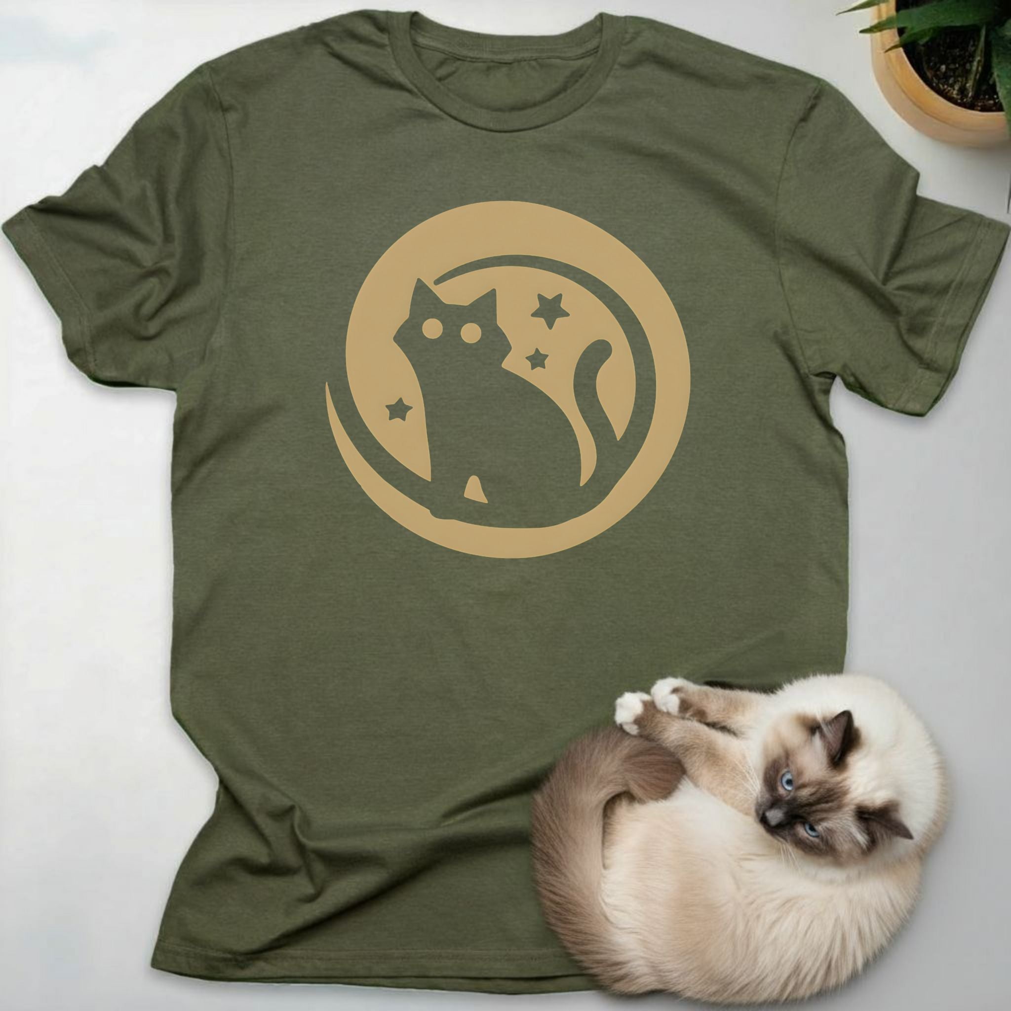 Minimalist Black Cat Moon Badge T-Shirt
