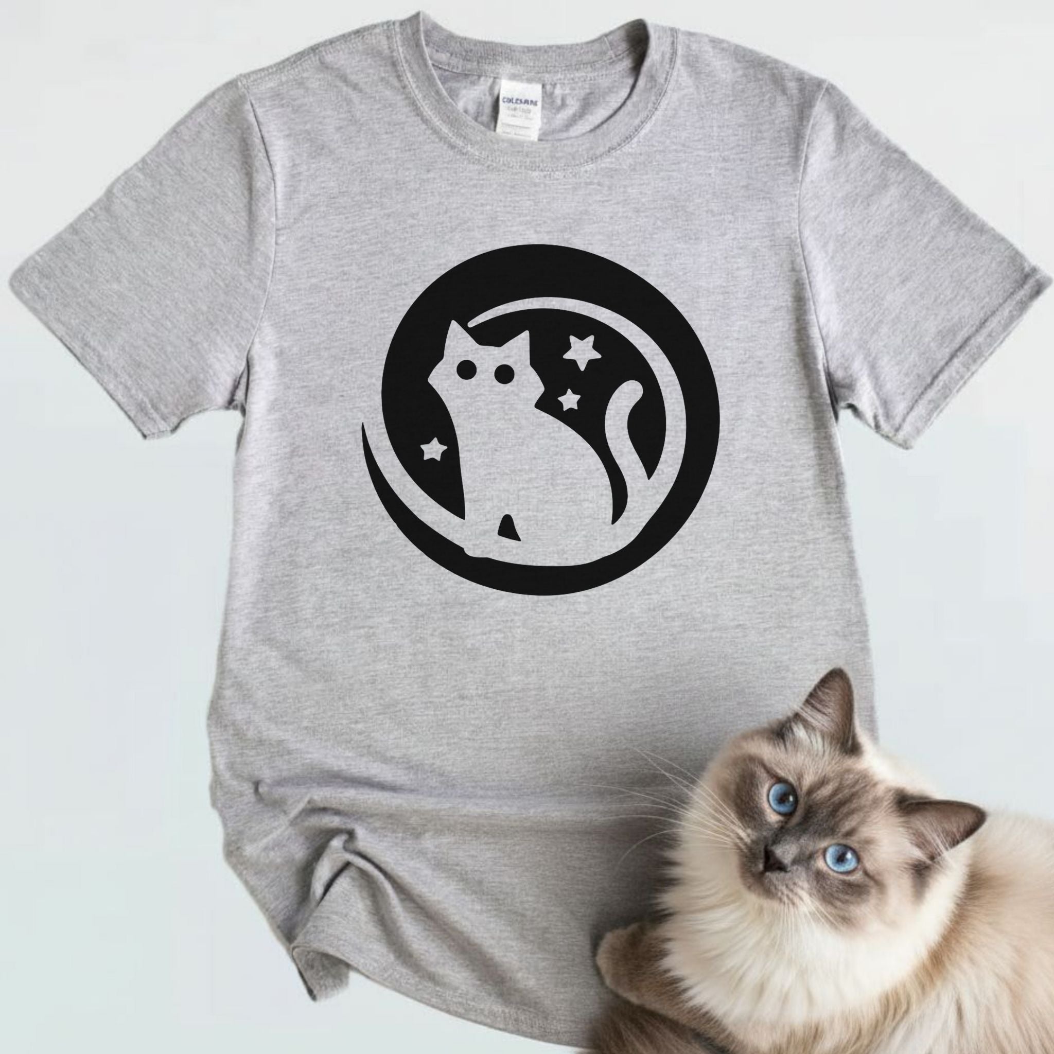 Minimalist Black Cat Moon Badge T-Shirt