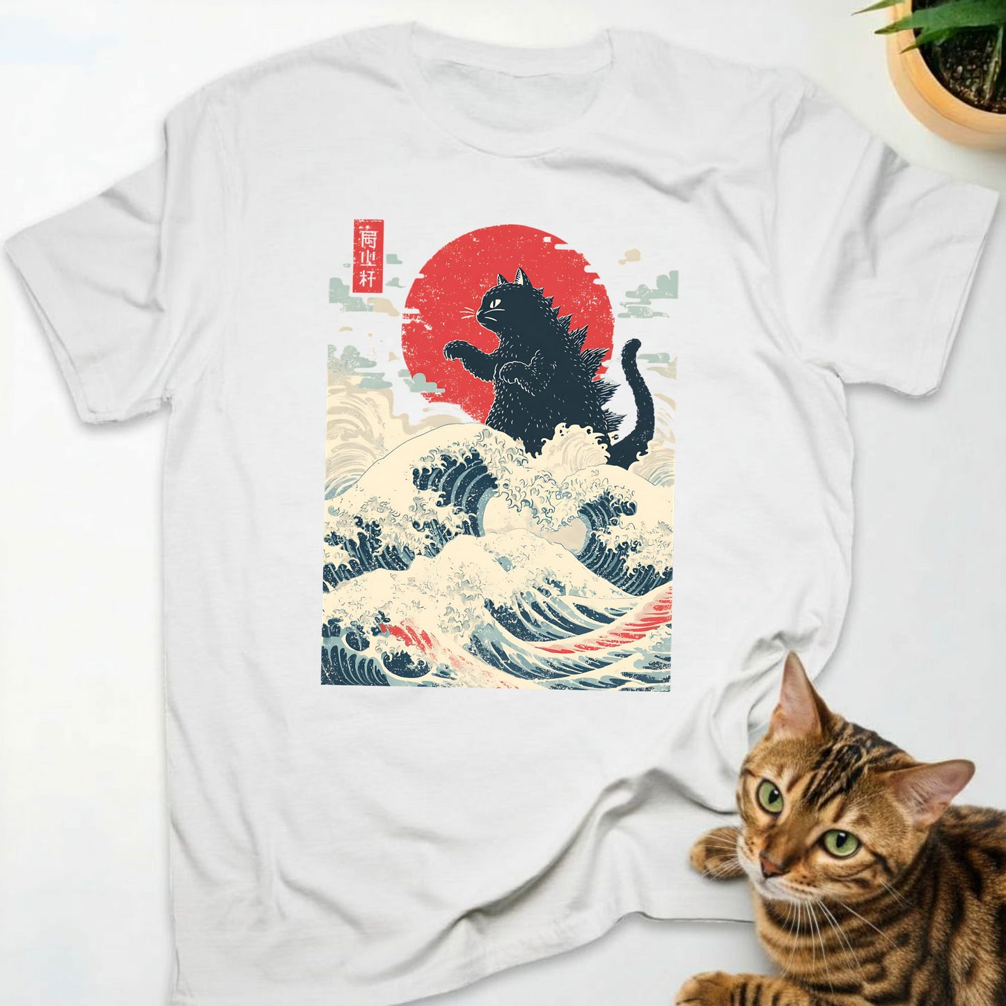 Catzilla Japanese Wave Retro Cat T-Shirt