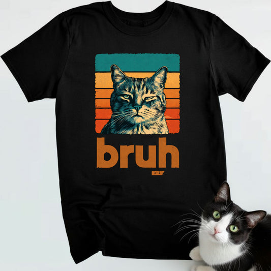 Domestic Shorthair Cat Retro Sunset "Bruh" T-Shirt