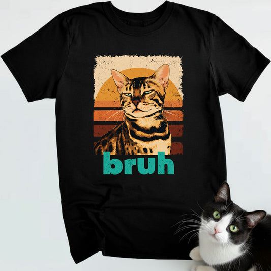 Bengal Cat Retro Sunset "Bruh" T-Shirt