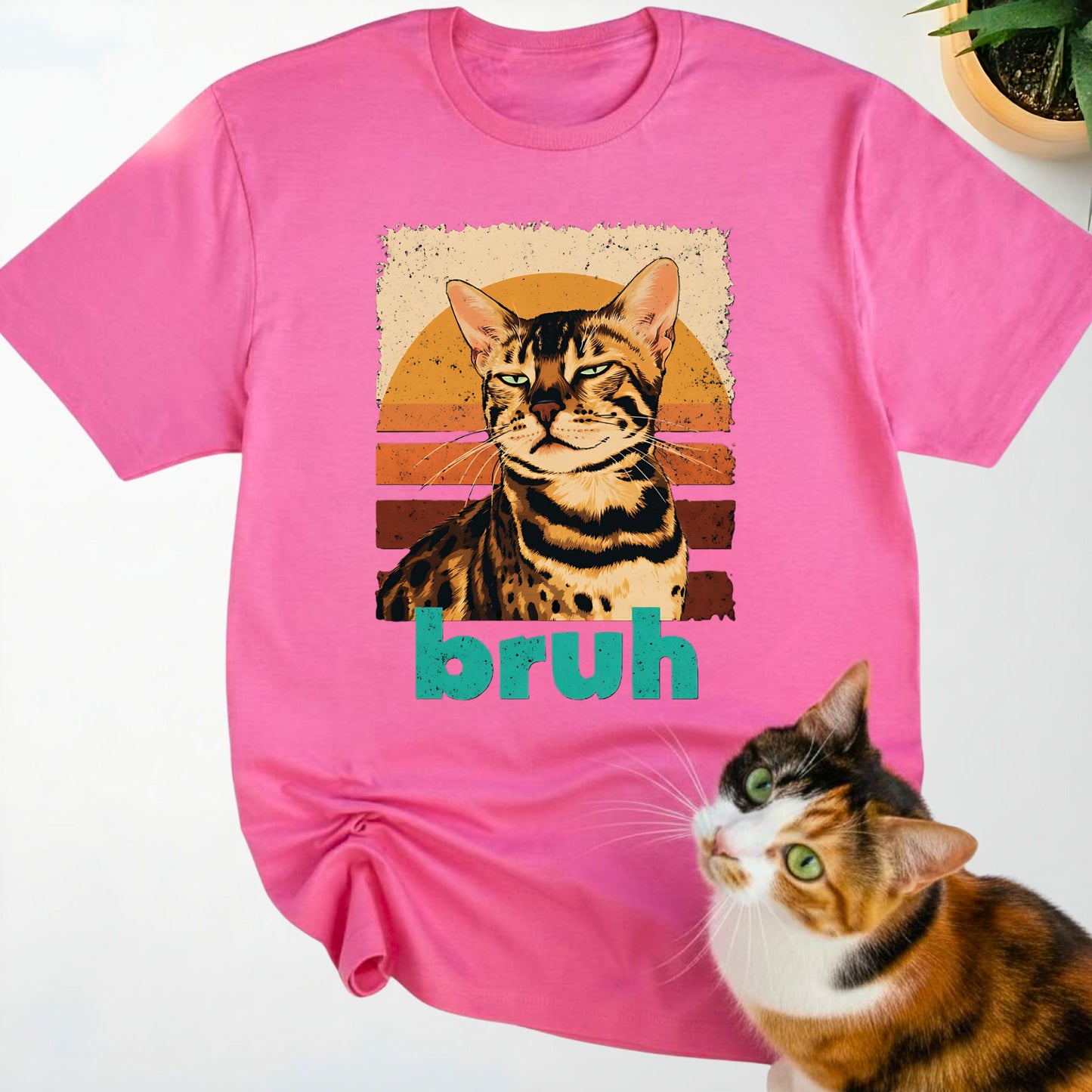 Bengal Cat Retro Sunset "Bruh" T-Shirt