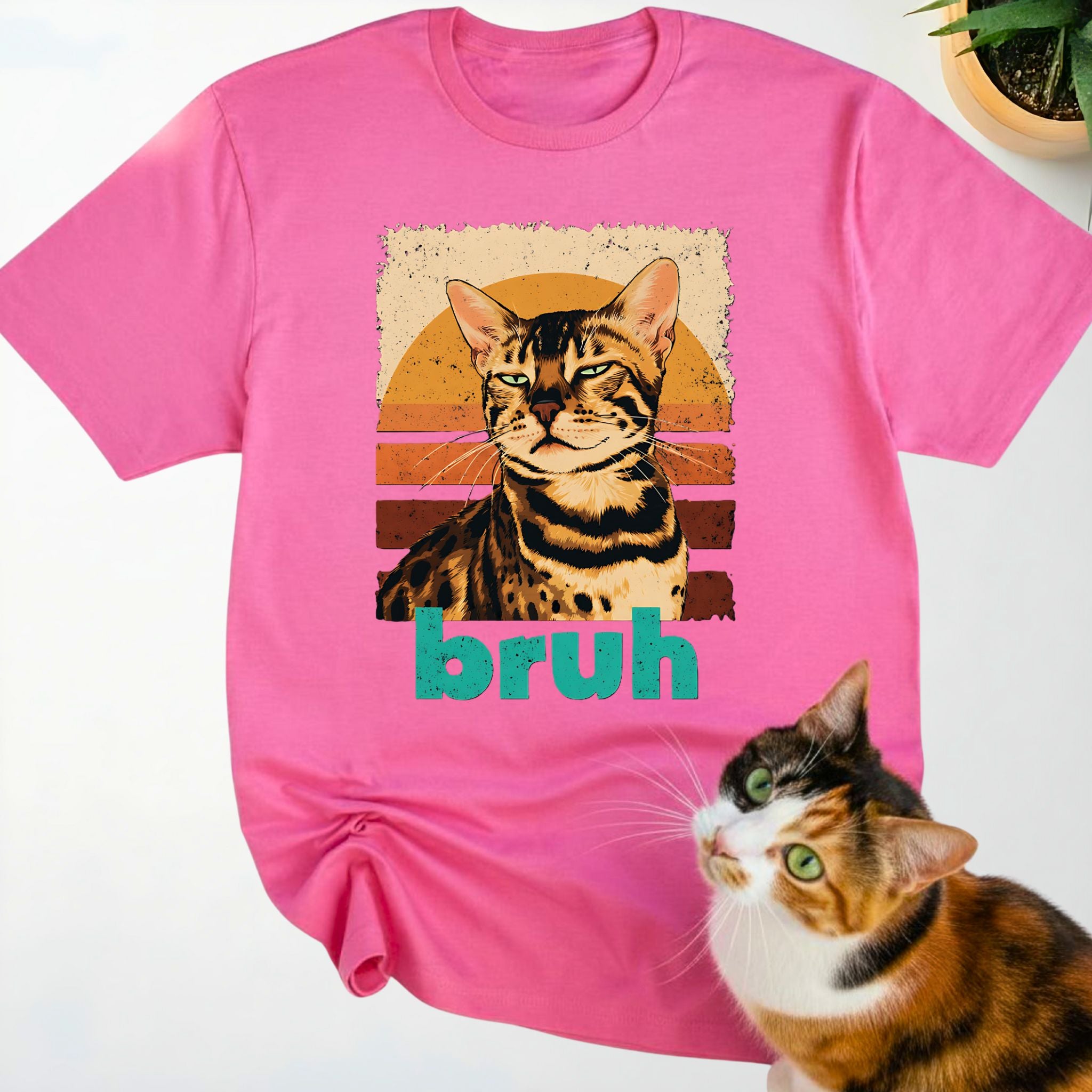 Bengal Cat Retro Sunset "Bruh" T-Shirt